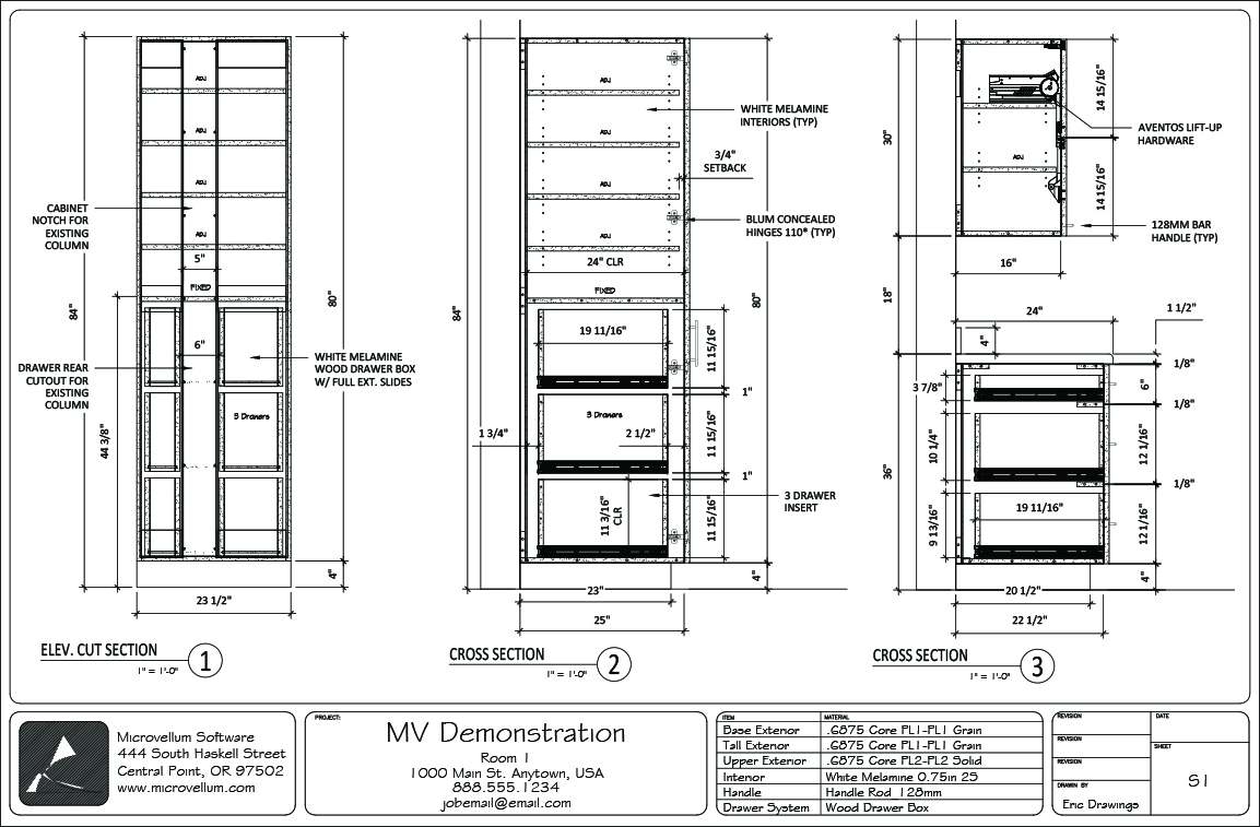 Automatically create detailed 2D section drawings for kitchen cabinets using Microvellum software.