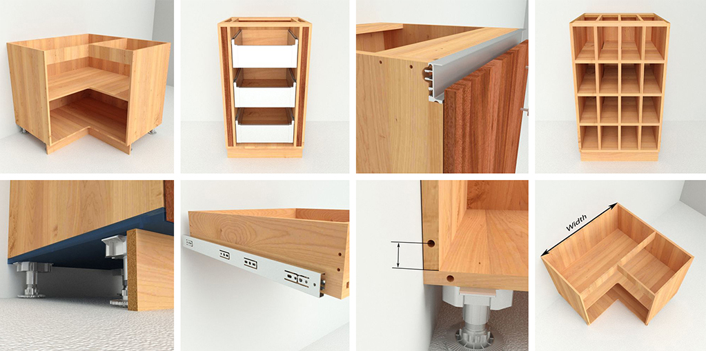 Showcasing configuration images for Microvellum's configurable cabinet library.